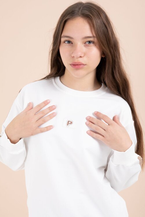 Kahverengi Şerit Detaylı Geniş Paça Nakışlı Kız Oversize Eşofman Takımı 23455