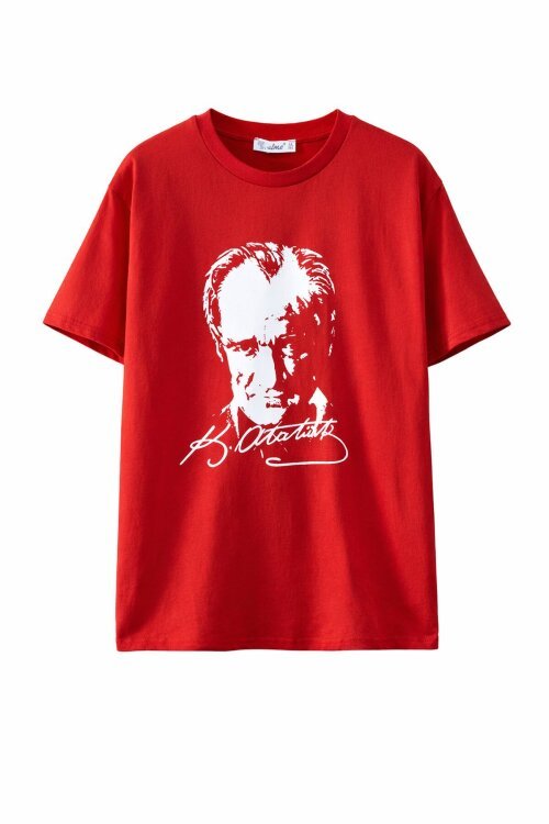 Kırmızı Atatürk Baskılı Bisiklet Yaka Çocuk T-shirt Unisex 20556