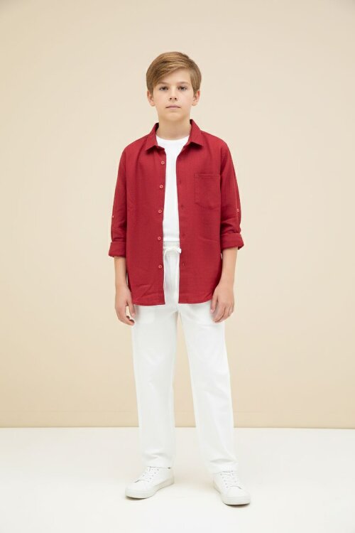 Kırmızı Erkek Çocuk Gömlek Pantolonlu 2li Takım 20434