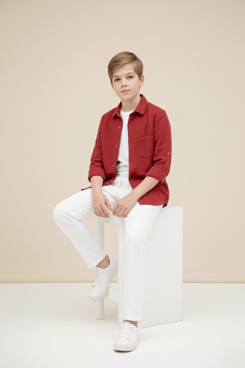 Kırmızı Erkek Çocuk Gömlek Pantolonlu 2li Takım 20434