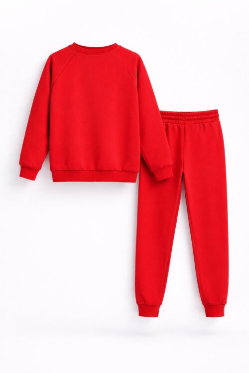 Kırmızı Kalp Desenli Kız Çocuk Şeritli Eşofman Takımı 23345