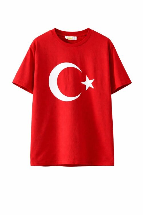 Kırmızı Türk Bayrağı Baskılı Bisiklet Yaka Çocuk T-shirt 20552