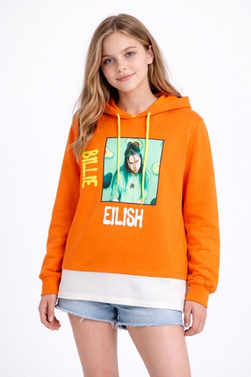 Kız Çocuk  Baskılı Kapşonlu Sweatshirt 9-14 Yaş 13993