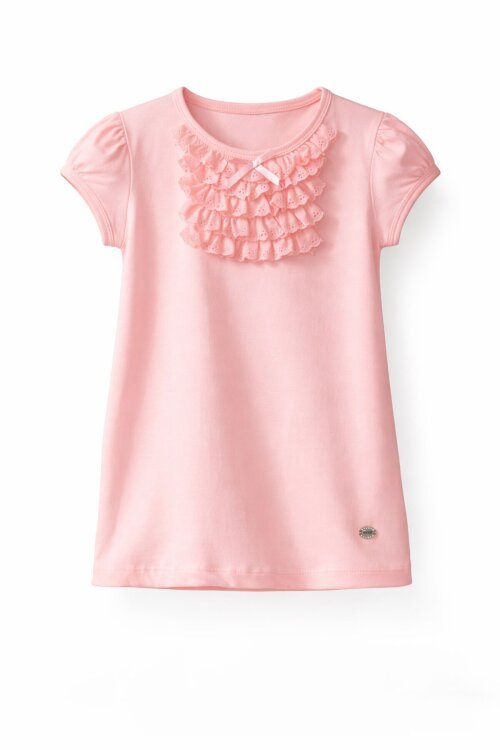 Kız Çocuk Pembe Dantelli Tişört 13955