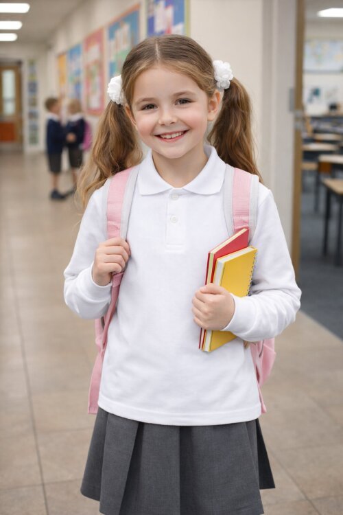 Kız Çocuk Polo Yaka Uzun Kollu 2li Okul Tişörtü 22715