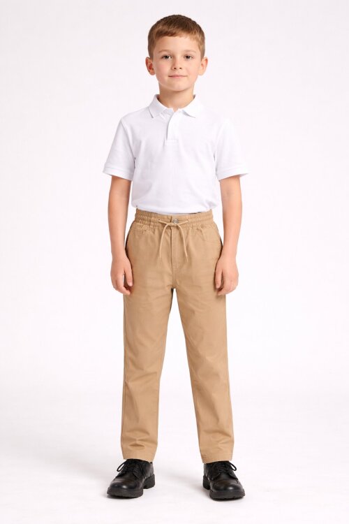 Krem Beli Lastikli Basic Çocuk Okul Pantolon 19168