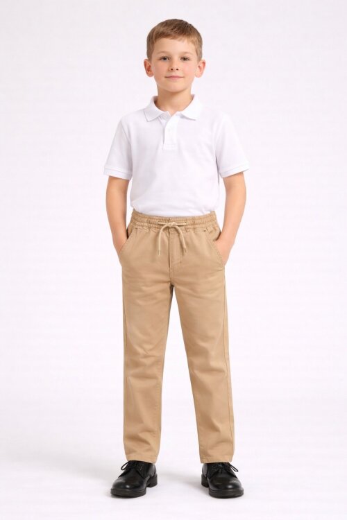 Krem Beli Lastikli Basic Çocuk Okul Pantolon 19168