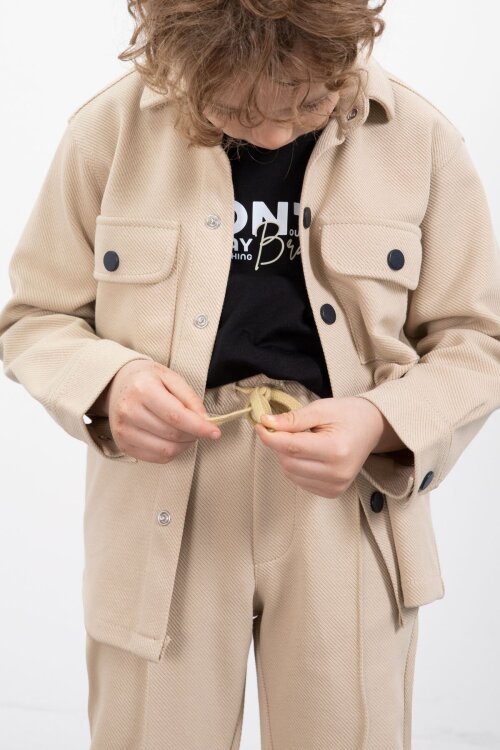 Krem Çıtçıtlı Gömlekli Erkek Çocuk 3lü Tişörtlü Takım  23380