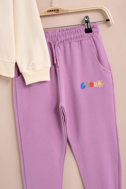 Krem Good Things Nakışlı Kız Çocuk Bisiklet Yaka Eşofman Takımı 23391