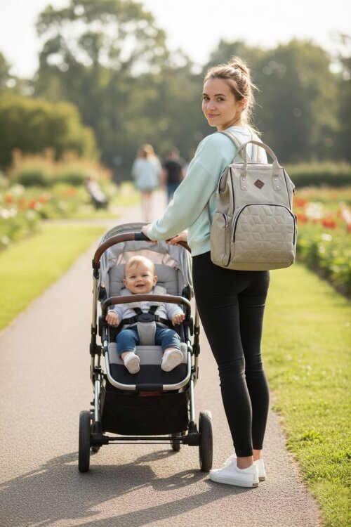 Krem Kapitoneli Çok Fonksiyonlu Anne Bebek Bakım Çantası 19725