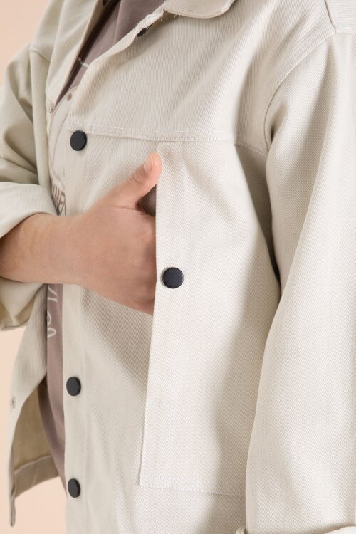 Krem Kargo Cepli Jean Ceketli ve Pantolonlu Erkek Çocuk Tişörtlü 3lü Takım  23537