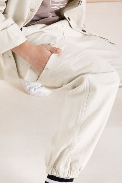 Krem Kargo Cepli Jean Ceketli ve Pantolonlu Erkek Çocuk Tişörtlü 3lü Takım  23537