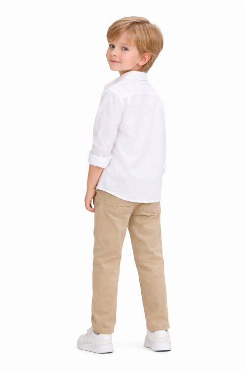 Krem Keten Pantolonlu Düğmeli Gömlekli Erkek Çocuk 3lü Takım 23765