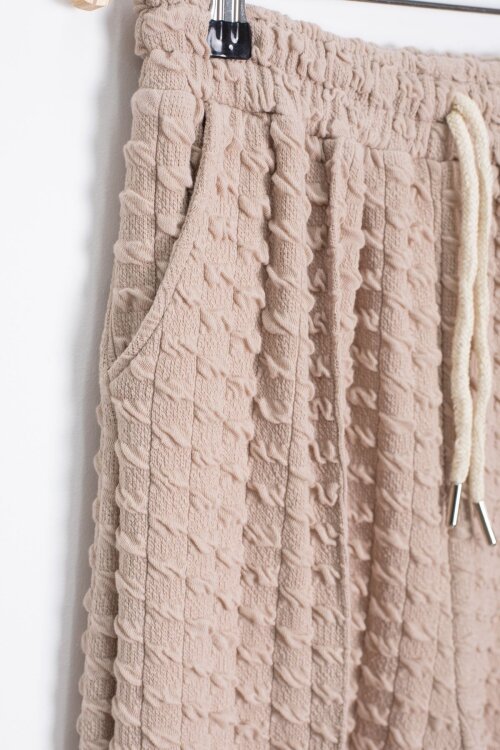 Krem Kız Çocuk Dokulu Geniş Paça Kapüşonlu Eşofman Takımı 23303