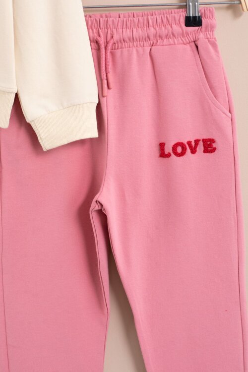 Krem Love Nakışlı Kız Çocuk Eşofman Takımı 23393