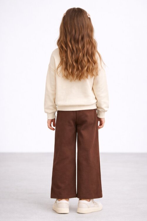 Krem Papatya Nakış Detaylı Jean Pantolonlu Kız Çocuk 2li Takım 23520