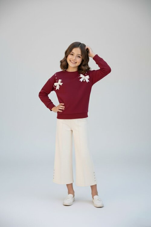 Krem Taş Detaylı Jean Pantolonlu Badili 2li Kız Çocuk Takım  23513