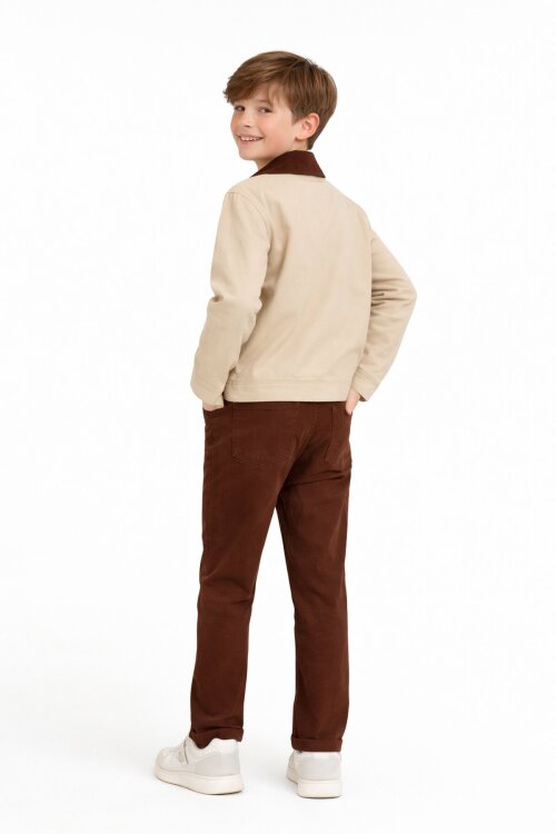 Krem Uzun Kol Çıtçıtlı Ceketli Badili Erkek Çocuk Pantolonlu 3lü Takım 23618