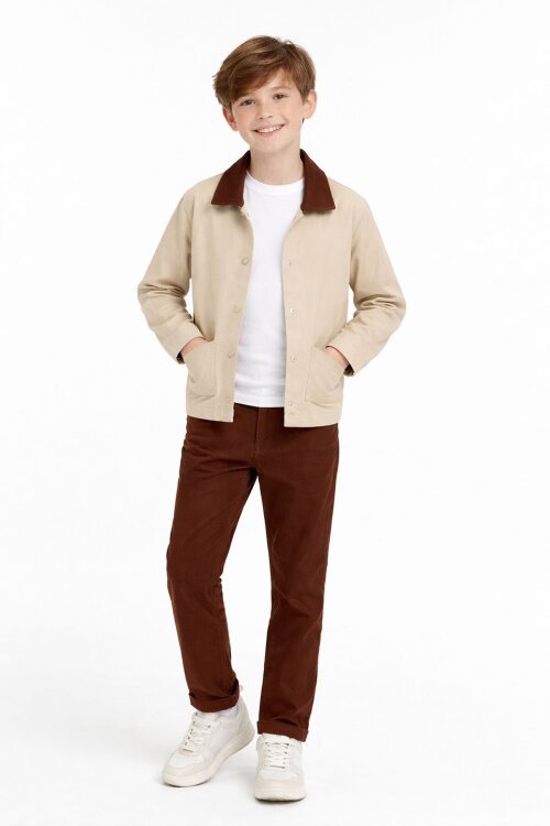 Krem Uzun Kol Çıtçıtlı Ceketli Badili Erkek Çocuk Pantolonlu 3lü Takım 23618