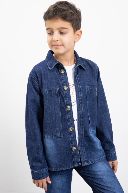 Lacivert Armalı Jean Gömlekli Erkek Çocuk Pantolonlu 3lü Jean Takım  23470