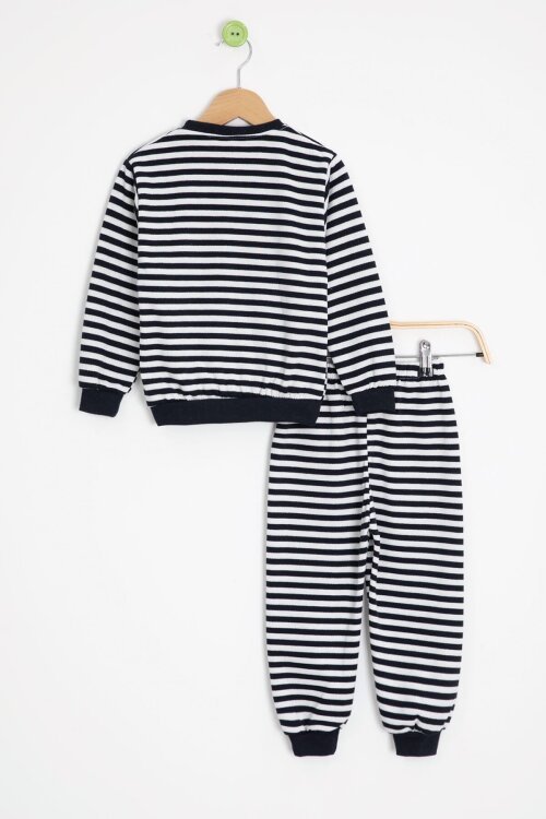 Lacivert Erkek Çocuk Gülenyüz Nakışlı Çizgili Şardonlu Takım 23320