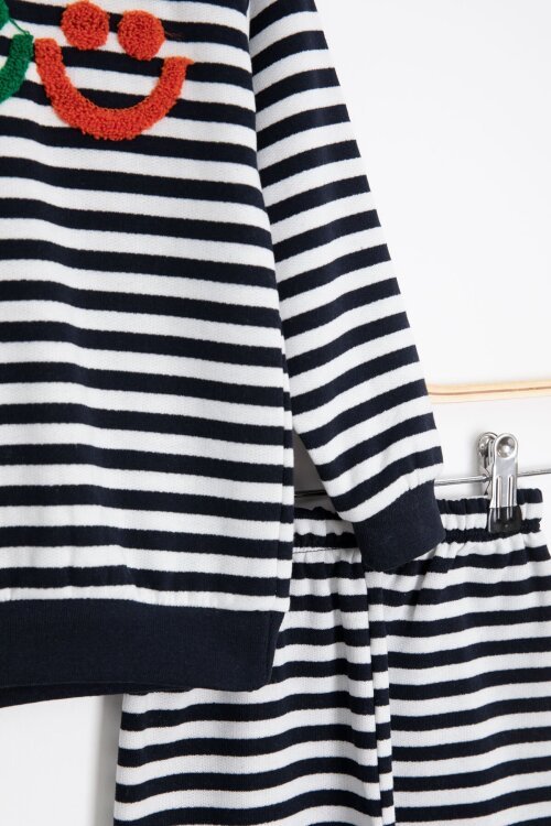 Lacivert Erkek Çocuk Gülenyüz Nakışlı Çizgili Şardonlu Takım 23320