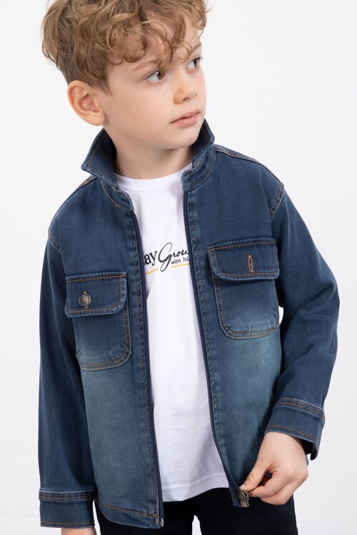 Lacivert Fermuarlı Jean Ceketli Erkek Çocuk Pantolonlu 3lü Takım 23388