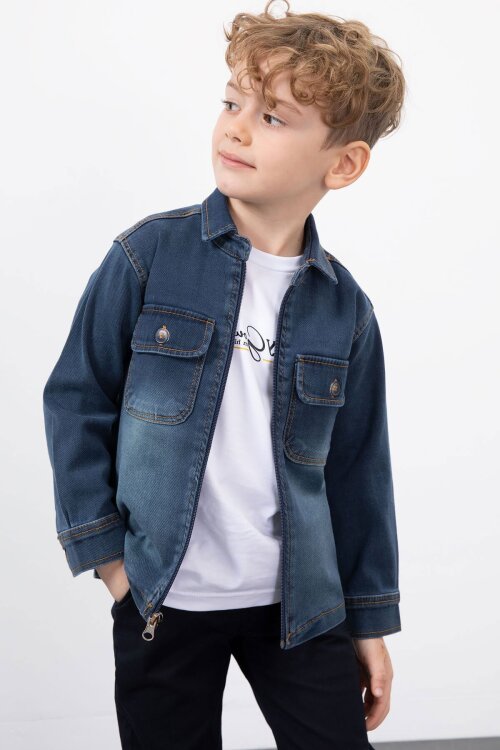 Lacivert Fermuarlı Jean Ceketli Erkek Çocuk Pantolonlu 3lü Takım 23388