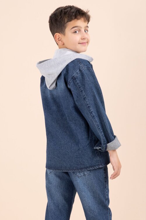 Lacivert Kapüşonlu Ceketli Pantolonlu Erkek Çocuk 3lü Jean Takım  23625