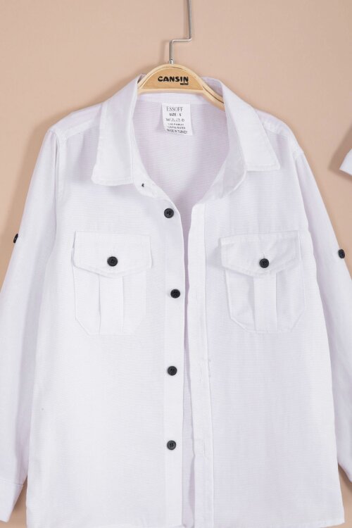 Lacivert Keten Pantolonlu Düğmeli Gömlekli Erkek Çocuk 3lü Takım 23764