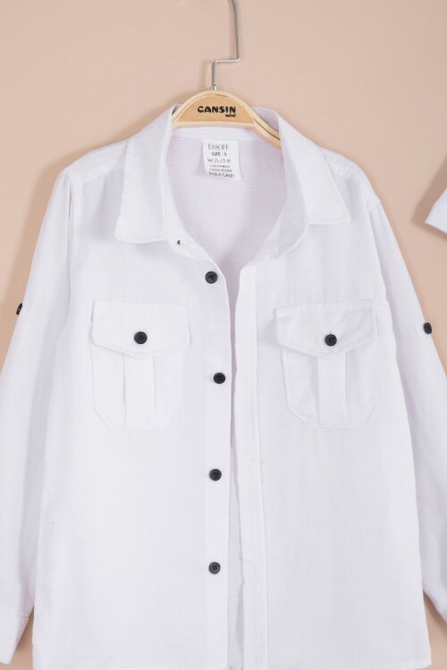 Lacivert Keten Pantolonlu Uzun Kol Gömlekli Erkek Çocuk 3lü Takım 23766