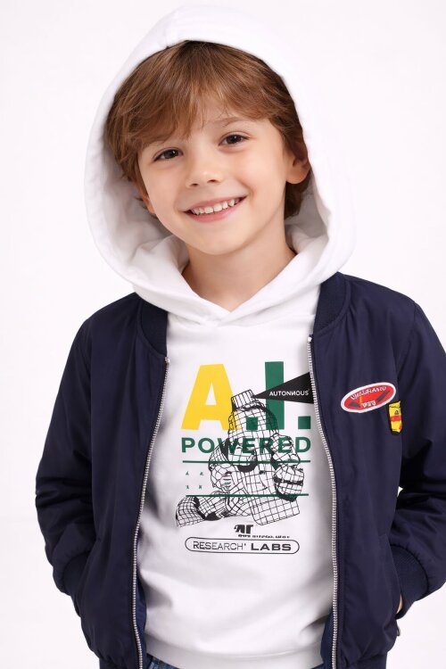 Lacivert Nakışlı Ceketli Jean Pantolonlu Erkek Çocuk Kapşonlu 3lü Takım 23525