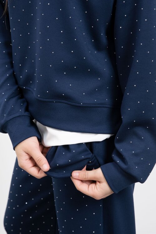 Lacivert Taş Detaylı  Pantolonlu Kız Çocuk 3lü Gömlekli Takım  23478