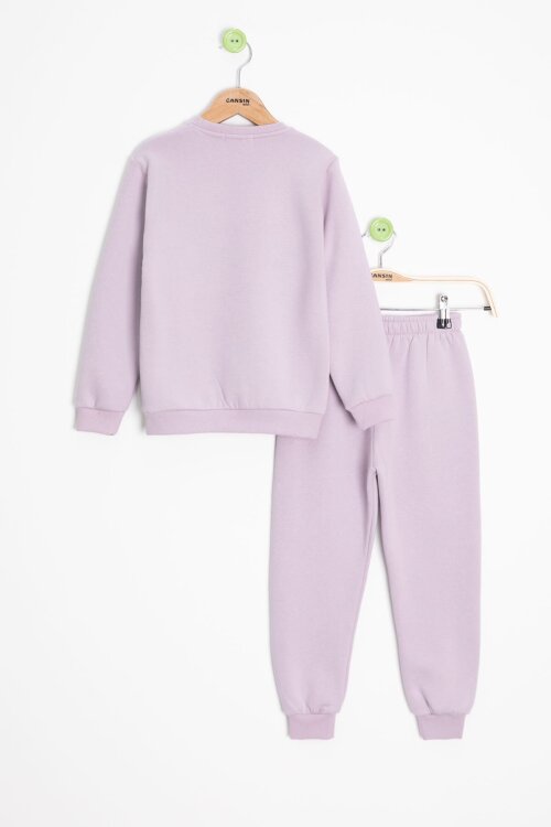 Lila Gülenyüz Nakışlı Şardonlu Kız Çocuk Eşofman Takımı 23358