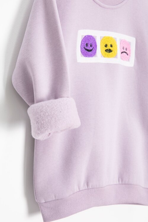 Lila Gülenyüz Nakışlı Şardonlu Kız Çocuk Eşofman Takımı 23358