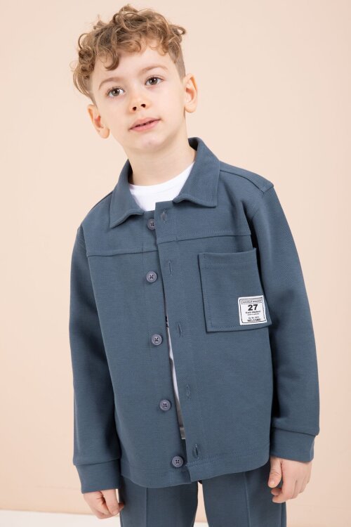 Mavi Arma Detaylı Gömlekli Duble Paça Pantolonlu Erkek Çocuk 3lü Takım 23620