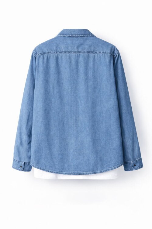 Mavi Bisiklet Yaka Tişörtlü Erkek Çocuk Göğüs Cepli Jean Gömlek 20080