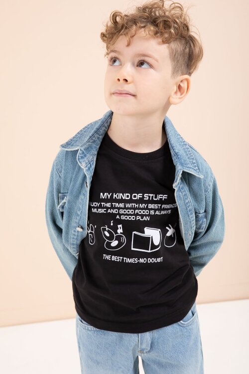 Mavi Düğmeli Jean Ceketli Pantolonlu Erkek Çocuk 3lü Takım 23628