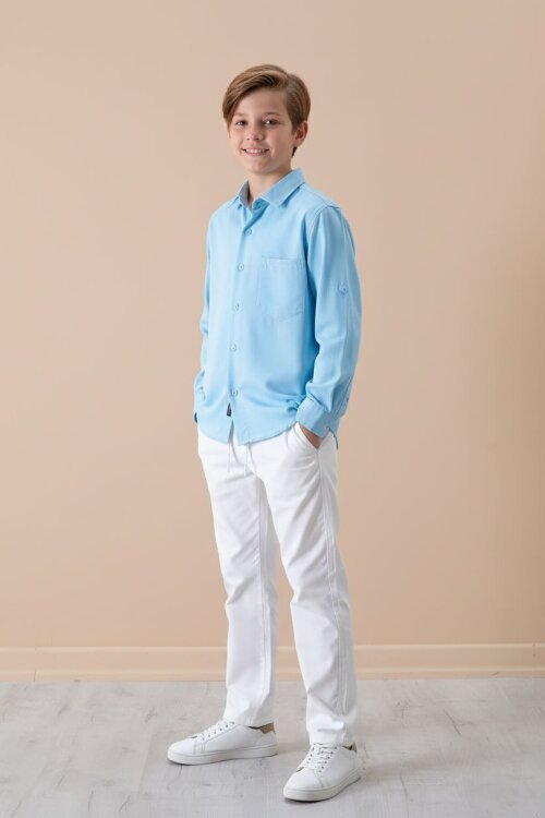 Mavi Erkek Çocuk Gömlek Pantolonlu 2li Takım 20436