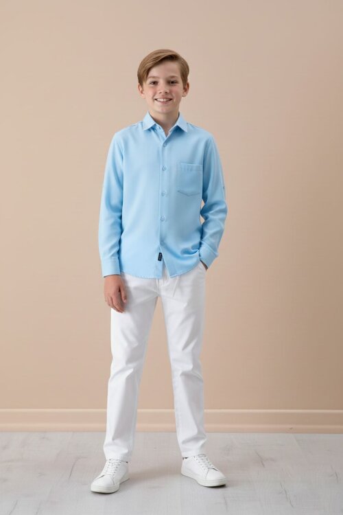 Mavi Erkek Çocuk Gömlek Pantolonlu 2li Takım 20436