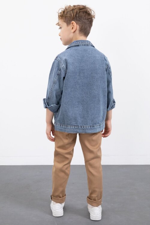 Mavi Fermuar Cepli Jean Ceketli Erkek Çocuk Pantolonlu 3lü Takım 20019