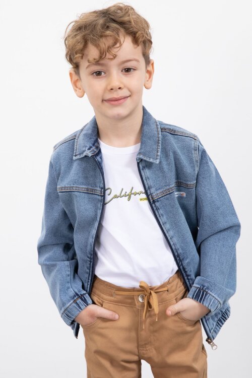 Mavi Fermuarlı Jean Ceketli Pantolonlu 3lü Erkek Çocuk Takım 20140