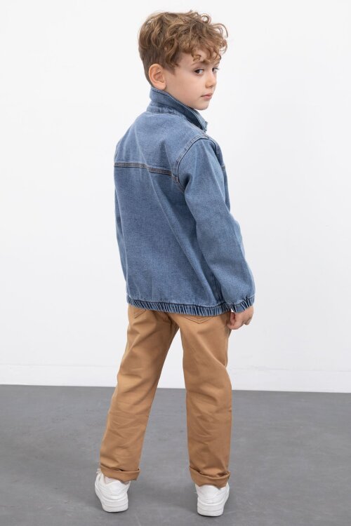 Mavi Fermuarlı Jean Ceketli Pantolonlu 3lü Erkek Çocuk Takım 20140