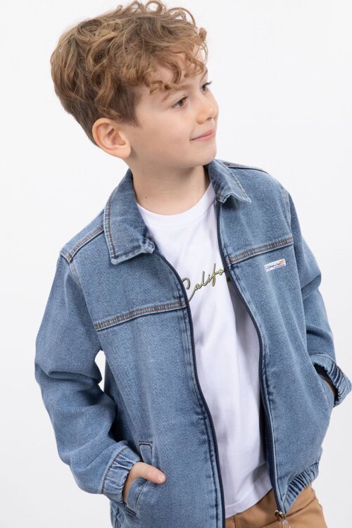 Mavi Fermuarlı Jean Ceketli Pantolonlu 3lü Erkek Çocuk Takım 20140