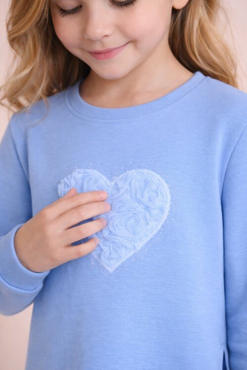 Mavi Gül Detaylı Geniş Paça Pantolonlu Kız Çocuk Badili 2li Takım 23731