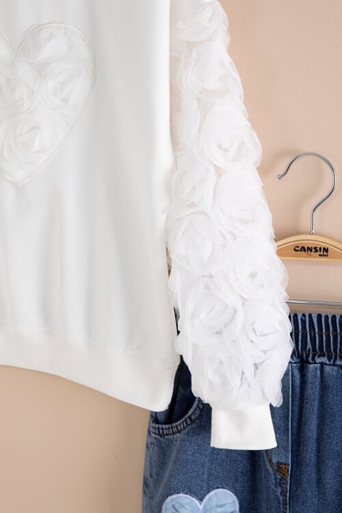 Mavi Kalp Detaylı Kız Çocuk 2li Takım 23417