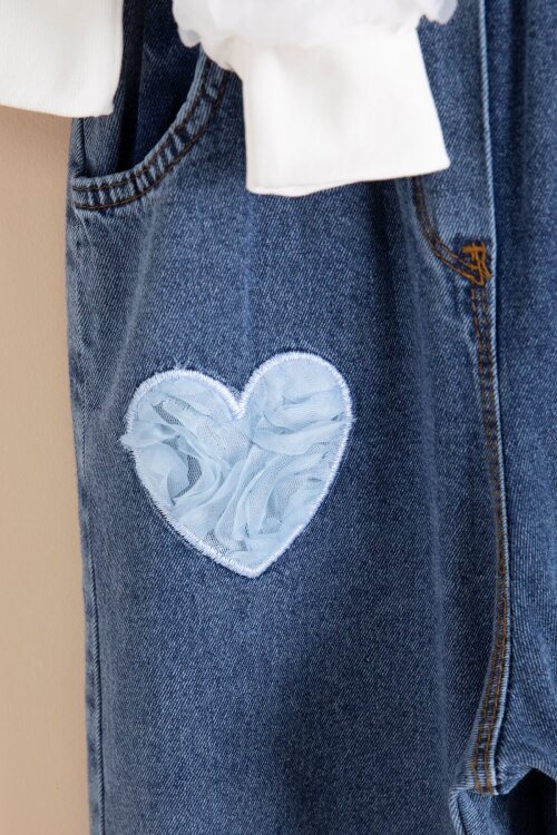 Mavi Kalp Detaylı Kız Çocuk 2li Takım 23417