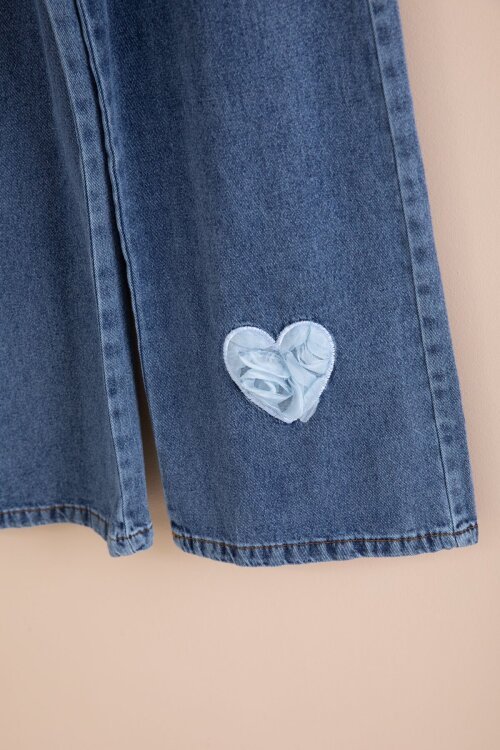 Mavi Kalp Detaylı Kız Çocuk 2li Takım 23417