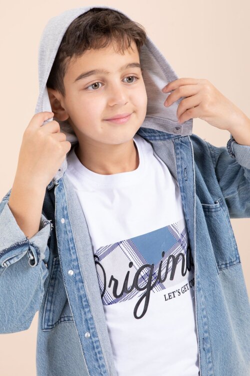 Mavi Kapüşonlu Ceketli Pantolonlu Erkek Çocuk 3lü Jean Takım  23624