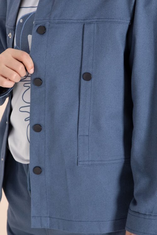 Mavi Kargo Cepli Jean Ceketli ve Pantolonlu Erkek Çocuk Tişörtlü 3lü Takım  23536